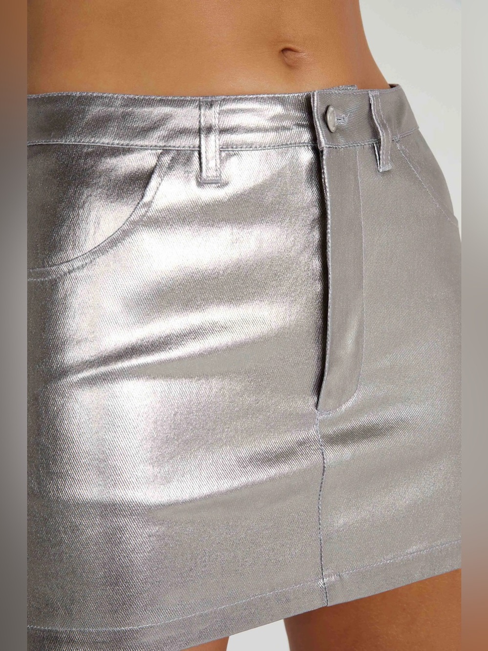 Meshki Carlie Metallic Denim A-Line Mini Skirt - Silver